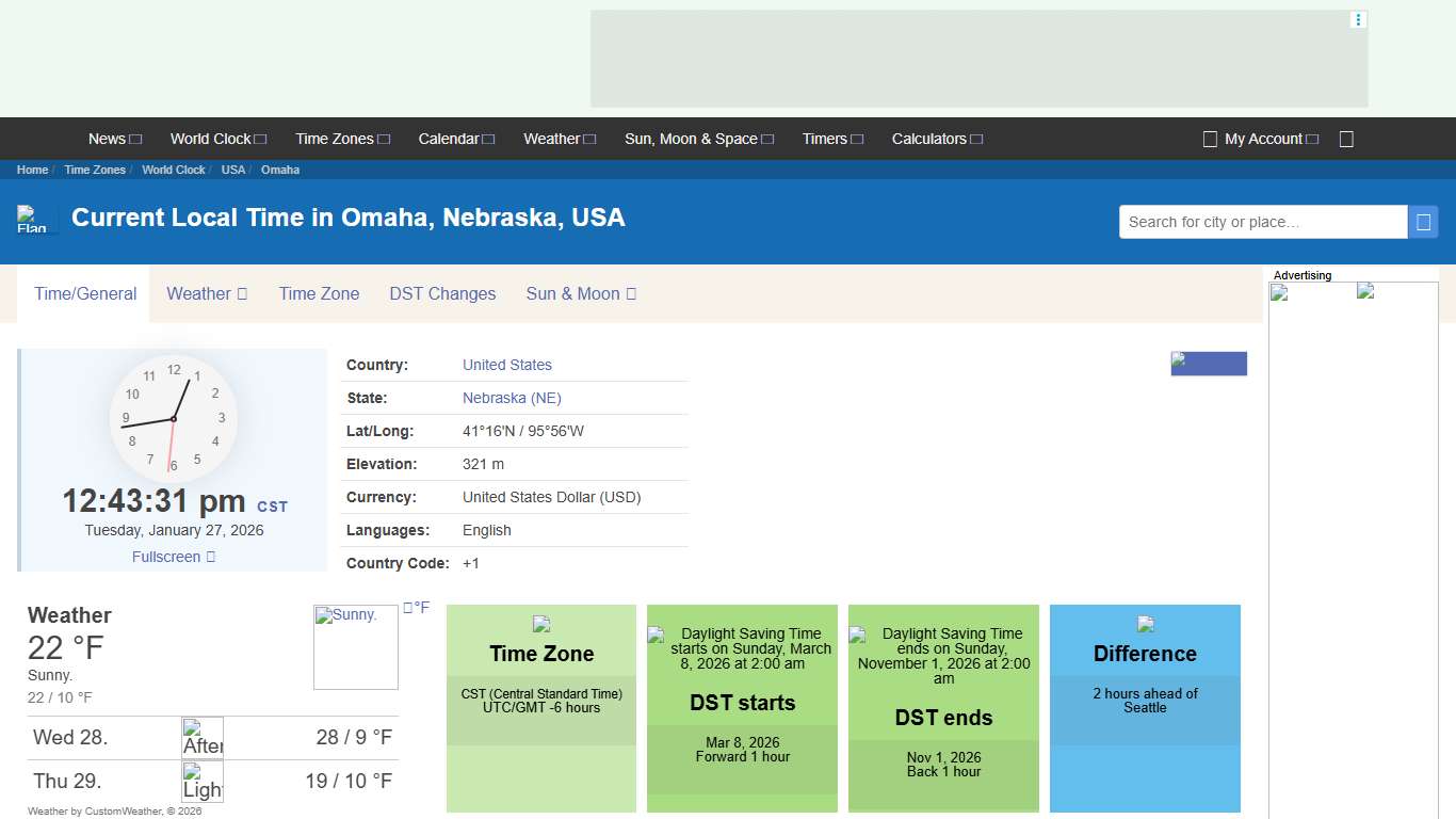 Current Local Time in Omaha, Nebraska, USA